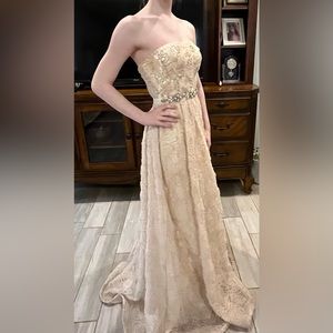 Adrianna Papell champagne rose dress full crinoline and pearled sz 2 $175